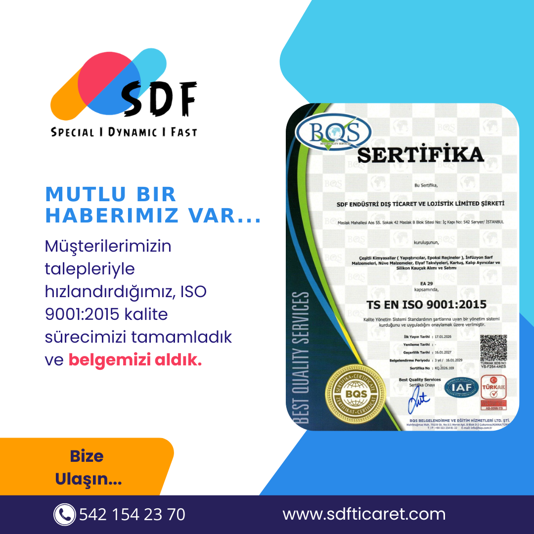 SDF Artık ISO 9001:2015 Sertifikalı
